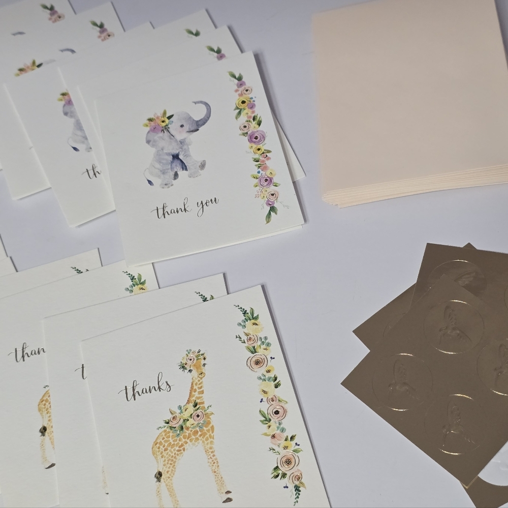 Papyrus Baby Shower Blank Thank You Card Set Floral Giraffe And Elephants